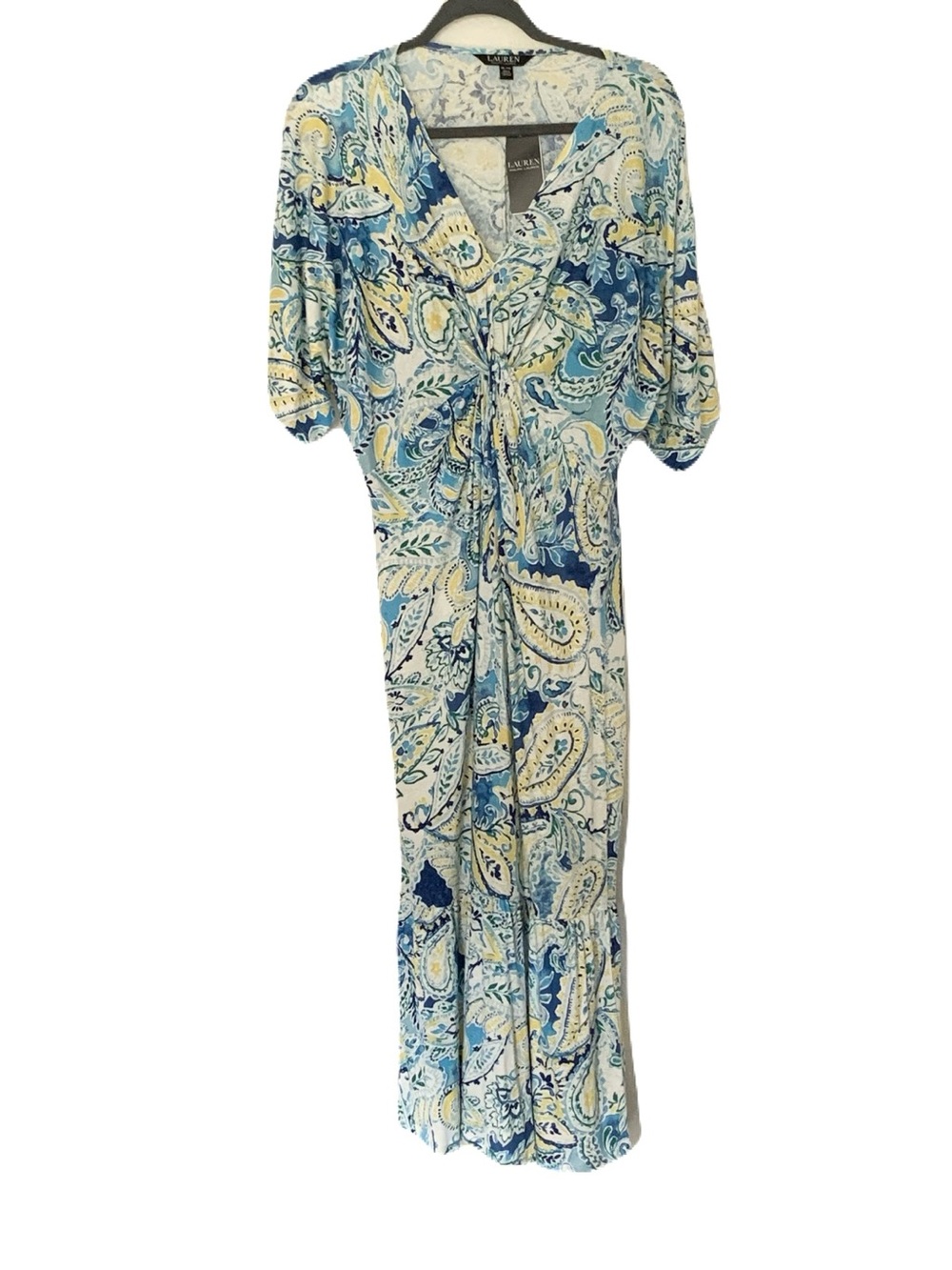 NEW Lauren Ralph Lauren XL Paisley Floral Linen Blend Twist Front Maxi Dress